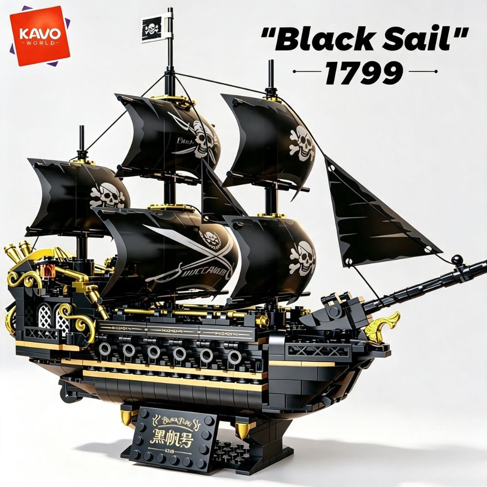 Model Kit Ikaruga - KAVOWORLD 801pcs Black Sail Pirate Ship